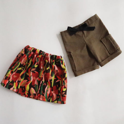 【材料セット　新作】クゥクゥ着せ替え　カーゴパンツとギャザースカート（コーデュロイ）