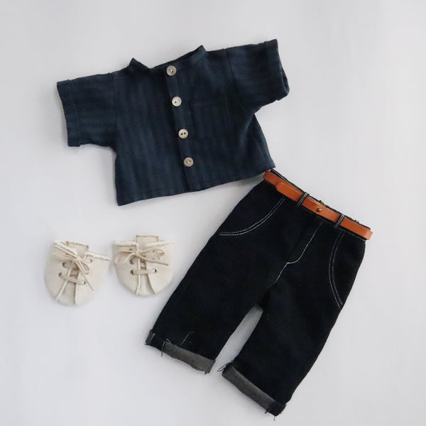 【材料セット　新作】フラクシィ着せ替え　お店コーディネート ブルーストライプ×ブラックデニム