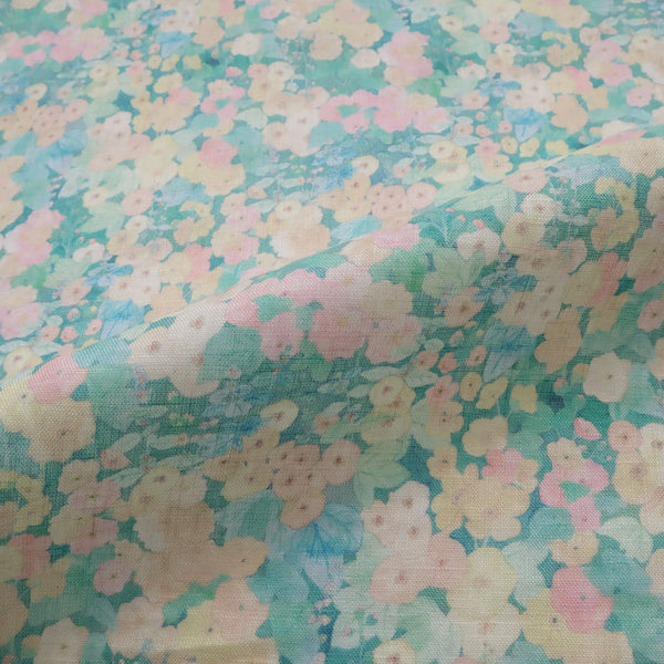 フランダースリネン　ホリーホックス／ブルー